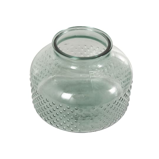 12.25" Green Glass Wide Spotted Decorative Vase